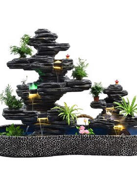 大型假山流水喷泉花园别墅鱼池水循环造景公司酒店背景装饰品摆件