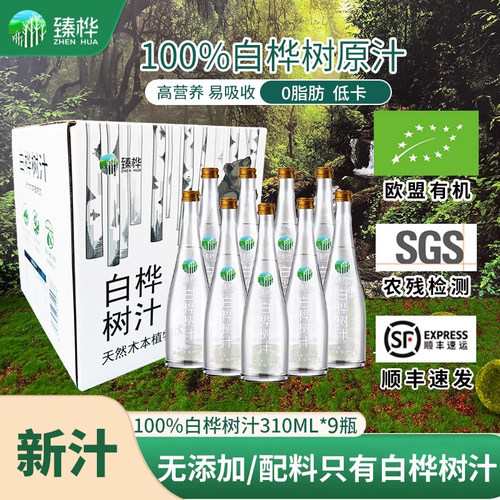 榛桦白桦树汁厚玻璃瓶装310ml*9