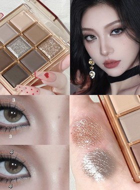 ROTO微冷眼影盘 九色眼影大地色珠光哑光不飞粉粉质细腻大地色