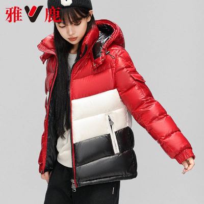 雅鹿官方冬季新款拼色女款加厚防寒保暖短款羽绒服修身情侣外套