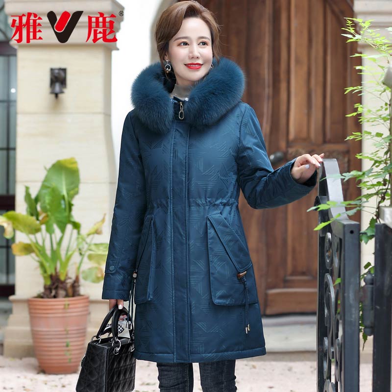 雅鹿中长款加厚羽绒服