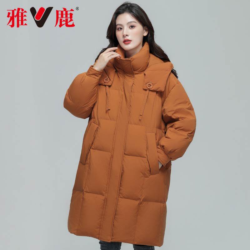 雅鹿正品中长款时尚新款冬季加厚连帽女款保暖羽绒服防寒服百搭