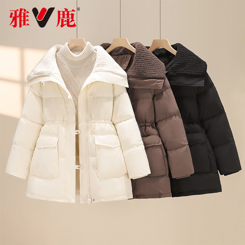雅鹿韩版大翻领时尚休闲冬新款反季女款羽绒服中长款YL901X06870