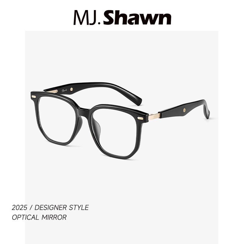 MJ Shawn新款木纹镜腿文艺方框眼镜防蓝光超轻复古女款显瘦眼镜架