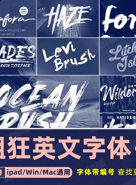 ps毛笔英文字体包下载procreate粗狂笔刷效果书法手写字体mac/win