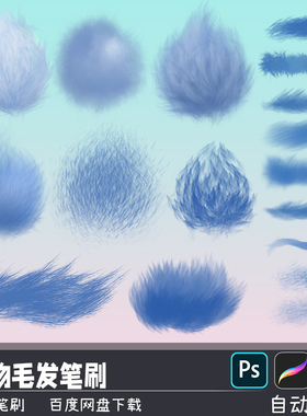 毛绒绒动物毛发毛球鬃毛质感纹理PS和SAI2笔刷procreate画笔素材