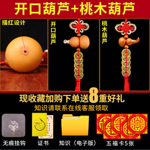 天然开口葫芦床头朝西挂件桃木纯铜五帝钱中国结铜钱古币卧室客厅