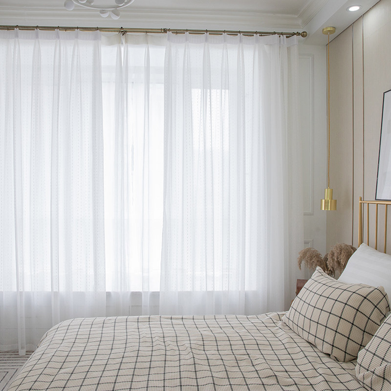 床幔纱帘半遮光透光飘窗半帘门帘厨房窗帘美式镂空隔断绣花打孔免