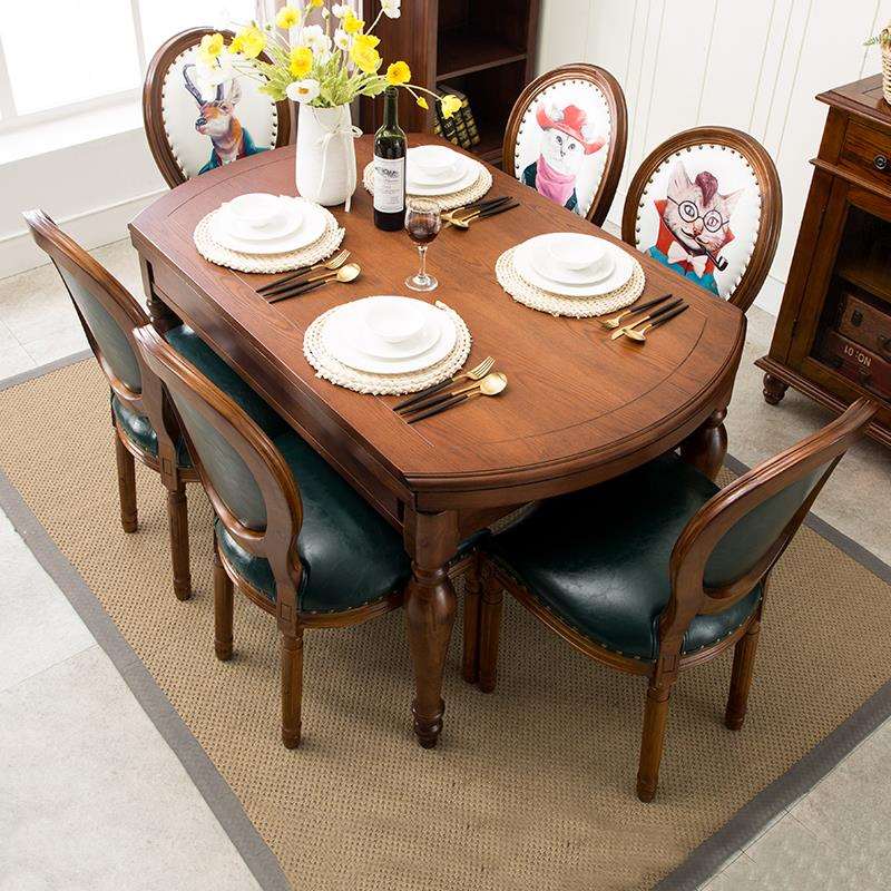 A10L美式实木折叠餐桌吃饭桌子多功能小户型可伸缩餐桌椅组合变形