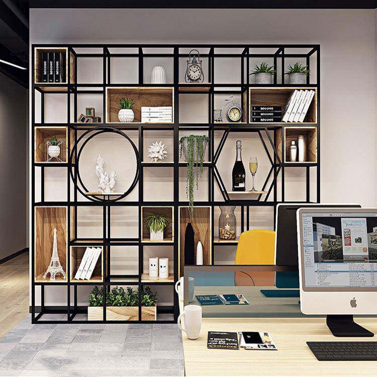 艺实木置物室架用客厅美式创意隔断架子QTC办铁公靠墙家多层展示