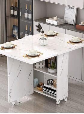 折叠餐桌家用QKB小户型简易多功能移出长动带轮方形租可房吃饭小