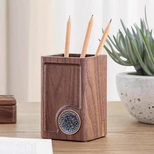 实木笔筒多能办公书房功桌面钢XXM收纳盒美式复古室中性颜色笔笔