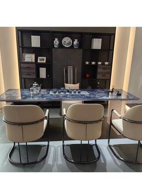 轻奢岩板茶泡桌大台简约大板茶桌套装现代办高HTW端公室茶桌椅组