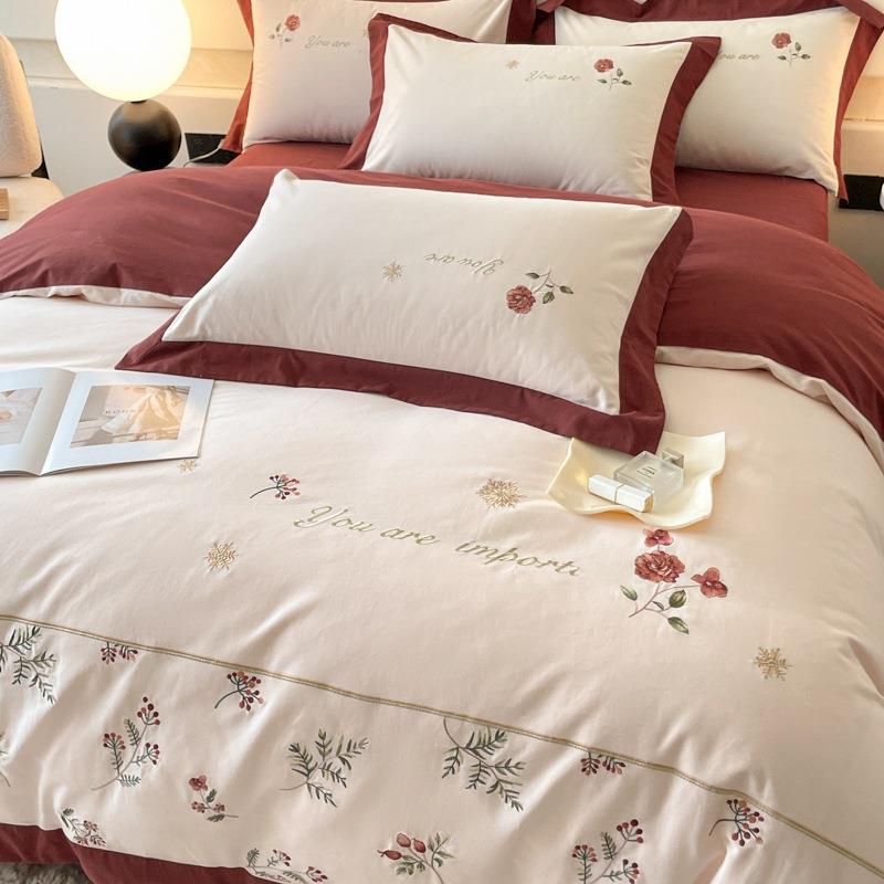 QJV新款全磨档毛刺绣件套AB面纯棉四宽边高床棉品套件直播