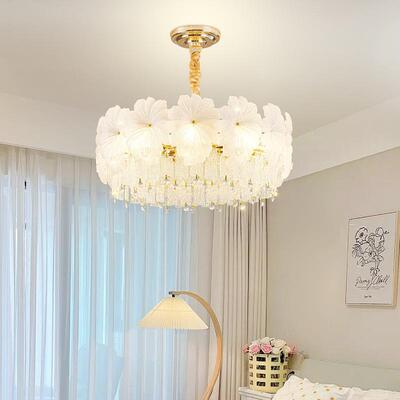 风法奶式轻奢水晶吊灯客厅主灯花朵新款油简约商铺厅85226餐家用