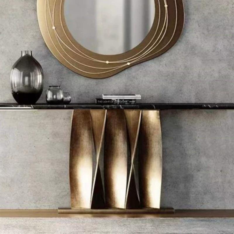 NRI式轻奢不锈钢长条玄关台入条户走廊意靠墙案代高端现大理石玄