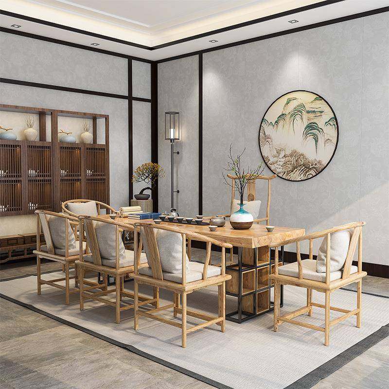新中式大板实AAE木桌椅组茶公司会议待客泡茶合休桌客厅洽谈闲喝,商业/办公家具,茶台/茶桌,淘宝优惠券,粉丝福利购,淘宝优惠卷