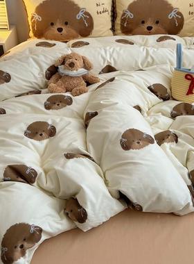 套泰迪宝宝可爱套卡通棉水洗棉四件全棉PQK床单被床纯上用品