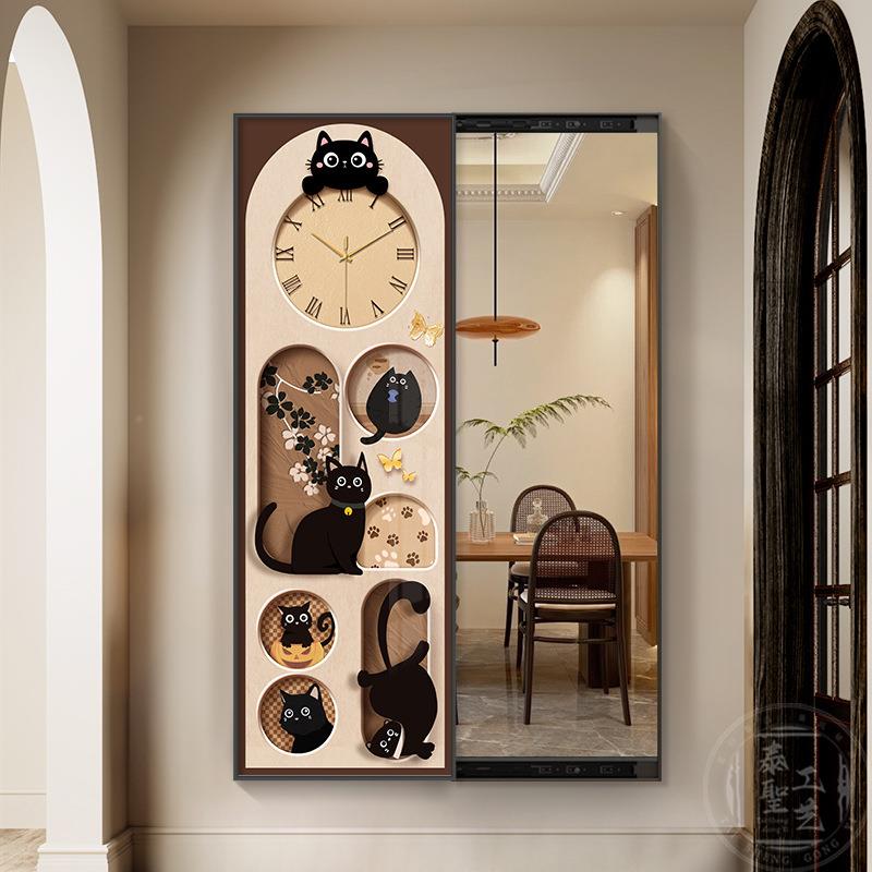 钟拉德中古风UDN猫咪美隐藏式全身镜装饰画隐形推拉穿衣表镜玄关