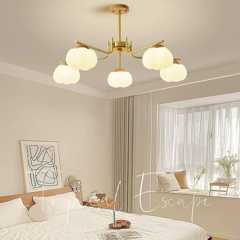 原木奶油风现厅吊灯代简大气约棉花卧室XSX灯餐厅网红南客瓜木艺