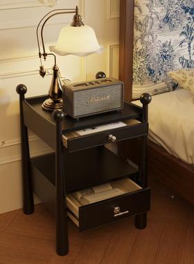 法式复置YJC古全实木床头小柜户型黑色床头物架家边用卧室中古风