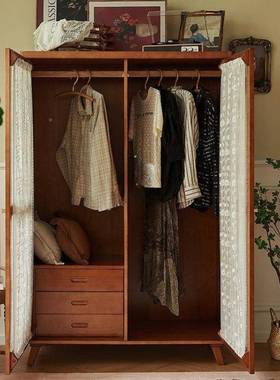 家法式复大古柜实木衣衣柜双开门纱帘玻FXE璃柜卧室用挂收纳衣橱