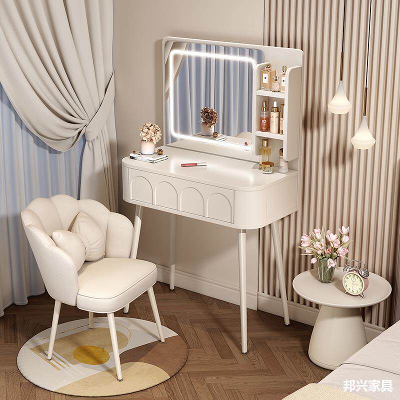 奶小油风梳代妆台卧室现简约主卧型化妆桌头收纳柜书RBM桌镜床子