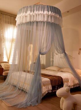 2025网MVO红新款密公主吊风顶蚊帐圆顶床地家加用免落安装床幔落