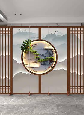 OVA9U新中式风仿古屏国风隔断定制公办室家用卧室客厅玄关移动折