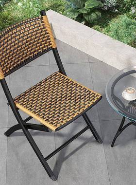 阳台椅折背叠餐椅家UIQ用休闲藤椅塑料藤编靠小子单人户外马扎凳