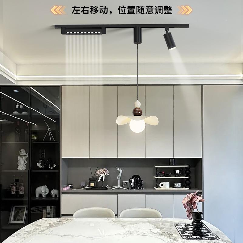 眼中古风餐厅吊灯移动可升517降悬停轨道灯油风奶现代简约饭厅护
