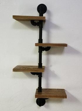 复美式古实木置物架家用客装厅墙上一字隔板饰书房铁艺水架MJG管