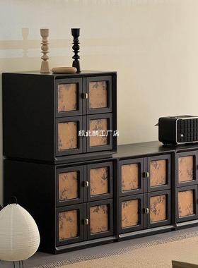 中CSX古香云纱电视实木床头柜卡门卧柜室储斗物柜靠墙复柜古黑色