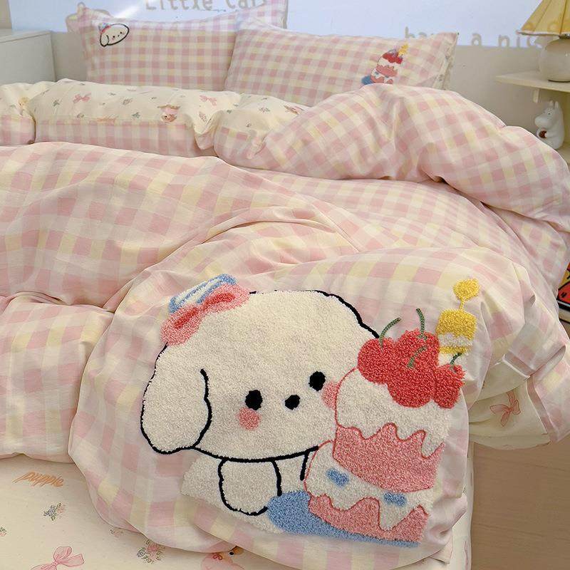 绣四款纯季棉250307le毛巾刺四件套全棉被套床单宿舍床上用品清新,床上用品,床品套件/四件套/多件套,淘宝优惠券,粉丝福利购,淘宝优惠卷