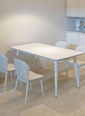 奶油风岩板餐桌椅组合网红方饭桌吃现代型FKU简约小户白色长形饭