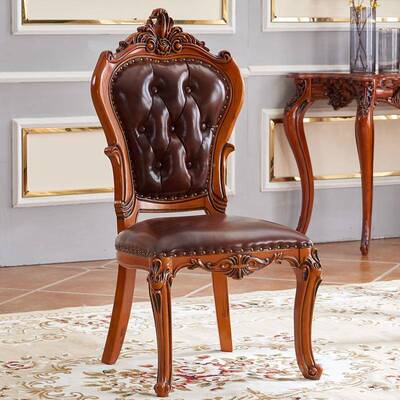 J式美式椅子欧实UNE木餐椅家用做旧法式复古椅餐厅靠背木椅酒^店