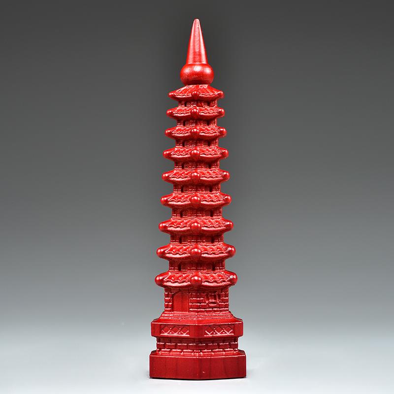 色桃九层文昌TMW塔红雕刻摆件9层13文昌塔书桌面木玄关装饰工层艺