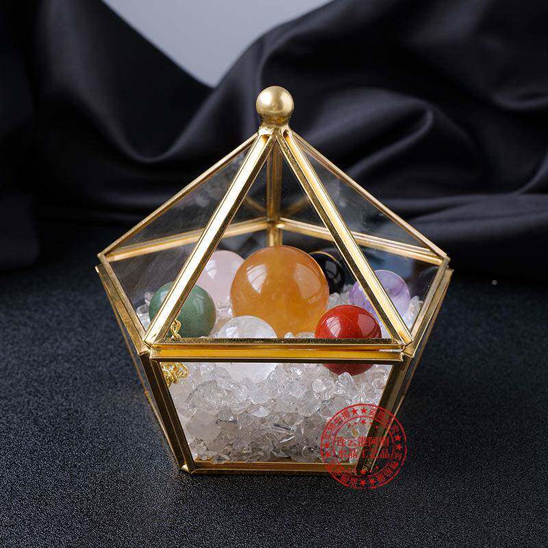 水晶球七然阵摆件白星水晶天消磁石矿标KYT消磁碗玻璃盒家居装饰