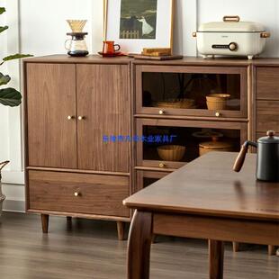 黑胡桃YAX木全实木五收斗柜纳柜式日客厅樱桃木玻璃翻柜餐边柜门