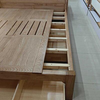 白蜡实木床15.81人主卧次卧原木色环双54612保储物现代简约.高箱