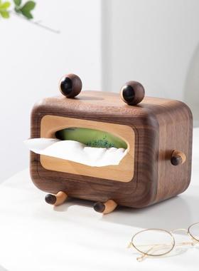 茶木质纸巾盒客厅家用桌面爱可柴犬几抽木盒卡通造型纸纸巾收FVA