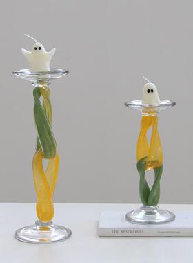 欧式创彩色玻浪璃餐烛台漫烛光晚道具婚庆家居装饰烛意BX80-250台