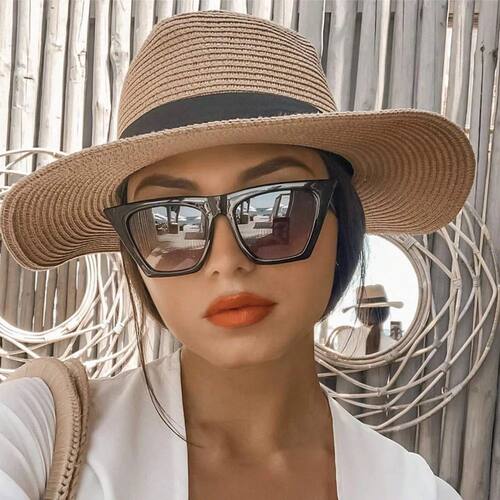 1pc Summer Women's Fashion Straw Hat Panama Style Sun Hat