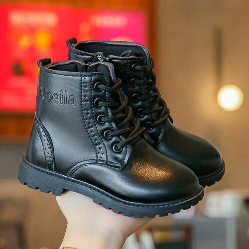 Kids Casual Boots PU Leather Black Zipper for Boys Girls