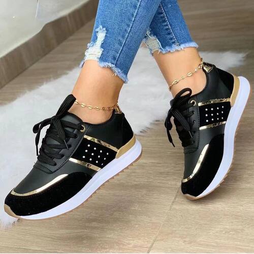 New Women Sneakers Platform Shoes Leather Patchwork Casual