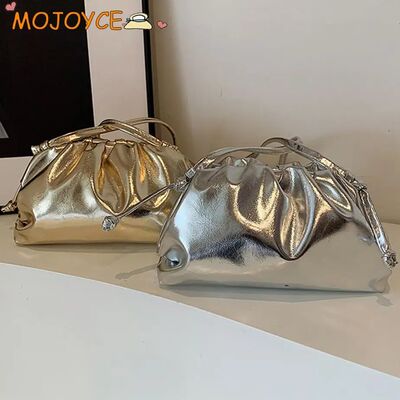 Small Luxury Design Women's Soft PU Leather Gold Silver Clou
