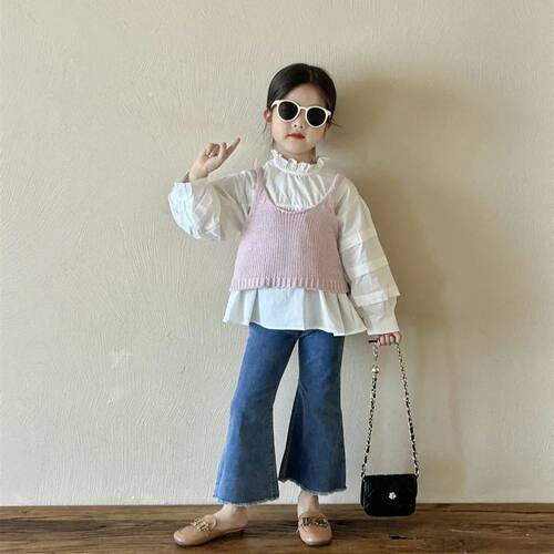 2025 Spring New Girls' Knitted Strap Korean Children's Bubbl