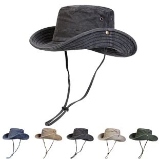 Men Big Eaved Washed Bucket Hats Fishermen Caps Outdoor Casu
