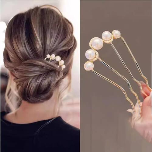 Fashion Metal U-Shaped Hair Stick for Women Girls Simple Pea