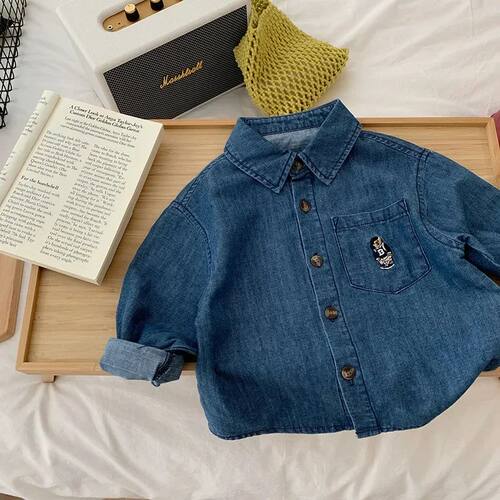 2025 New Spring Fall Kids denim Shirt cartoon embroidery lap